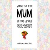 funny cheeky rude MOTHER'S DAY card - happy mother's day, you’re the best mum in the world  (even if you’re a bit of a cow sometimes)
