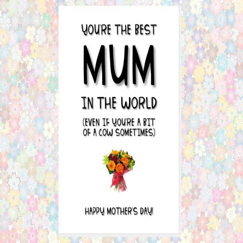 funny cheeky rude MOTHER'S DAY card - happy mother's day, you’re the best mum in the world  (even if you’re a bit of a cow sometimes)