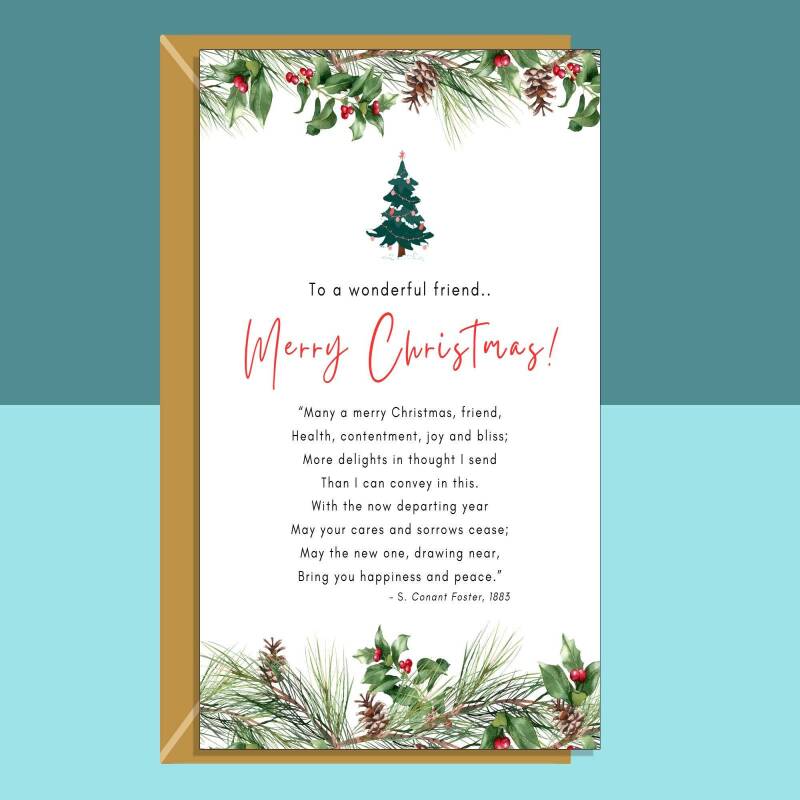 Christmas Card - Friend - Mate - Bestie Xmas Card with Poem - Personalised inside - For Him or For Her - Blank inside - Large