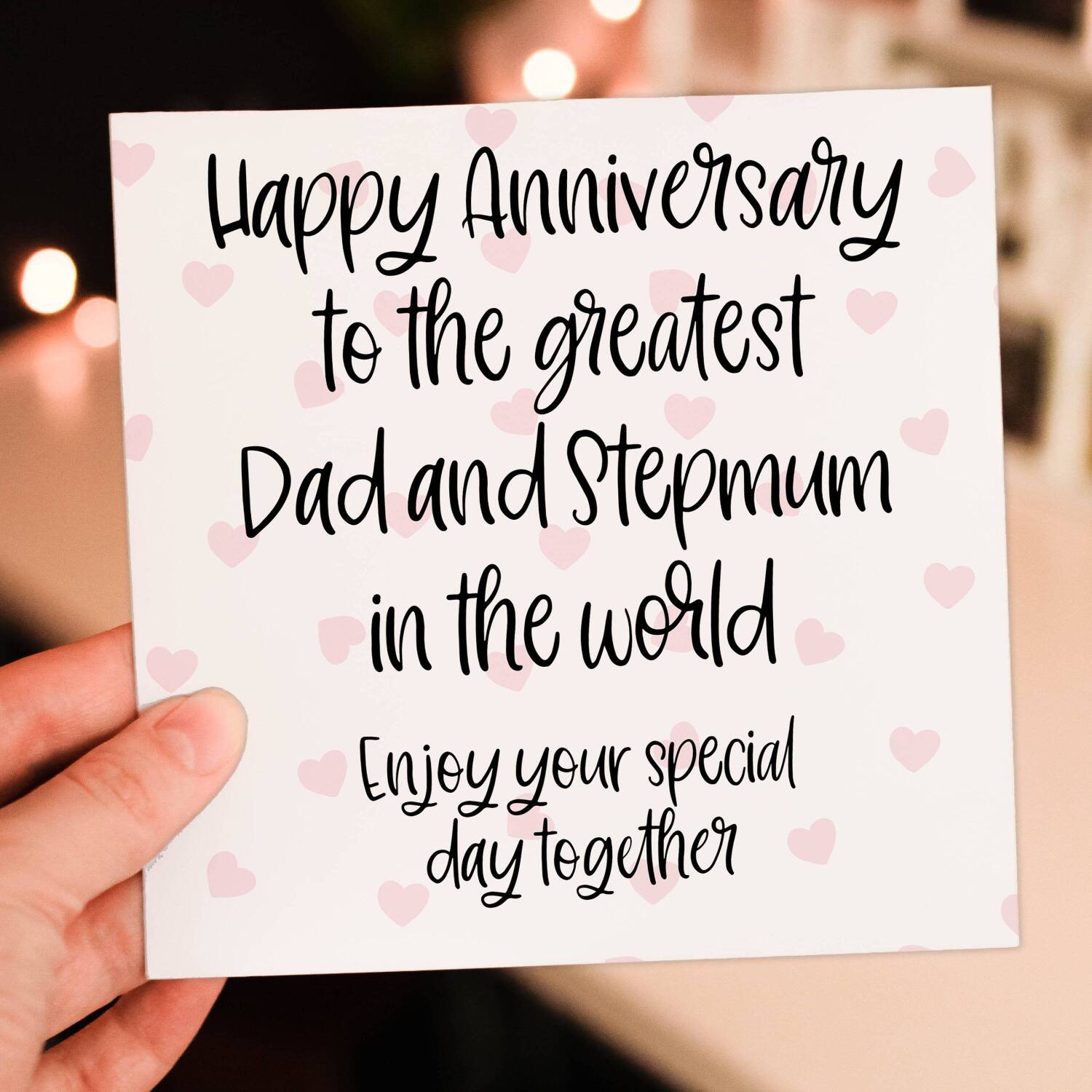 Happy anniversary to the greatest parents, Mum and Stepdad, Dad and Stepmum in the world from son, daughter (Size A6/A5/A4/Square 6x6") - A6: Single card