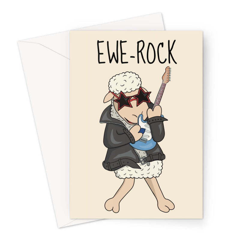 Funny Sheep Birthday Card - Ewe-Rock - A5 Portrait - 1 Card