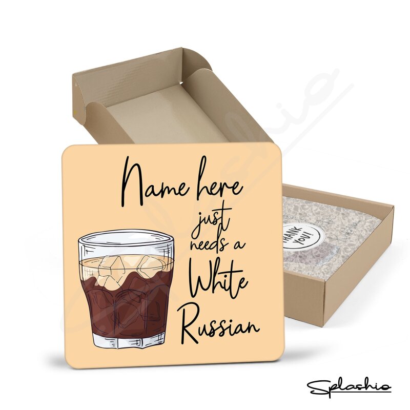 Coaster - WHITE RUSSIAN Cocktail Personalised Coaster, Personalised, Fathers Day gift, Secret Santa, Birthday Gift, Home Bar. Cocktails - Single Coaster