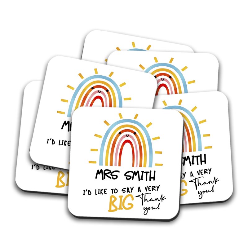 Personalised Thank You Coaster - Thank You Teacher Gift, Thank You For Being All Kinds Of Wonderful Rainbow Thank You Gift Thank You Coaster - set of 5 coasters