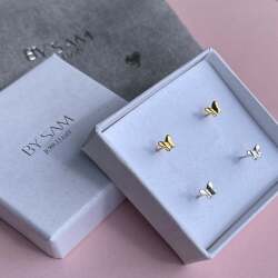 Dainty Butterfly stud Earrings, 925 silver - Gold