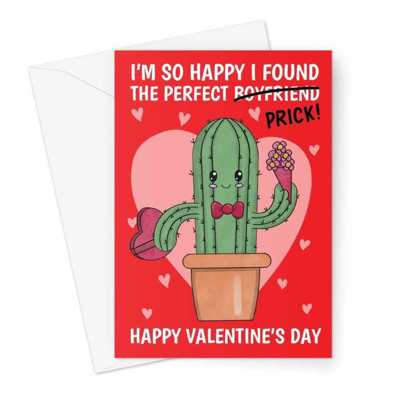 Funny Boyfriend Valentine's Day Card - Perfect Prick Cactus Pun - A5 Portrait - 1 Card