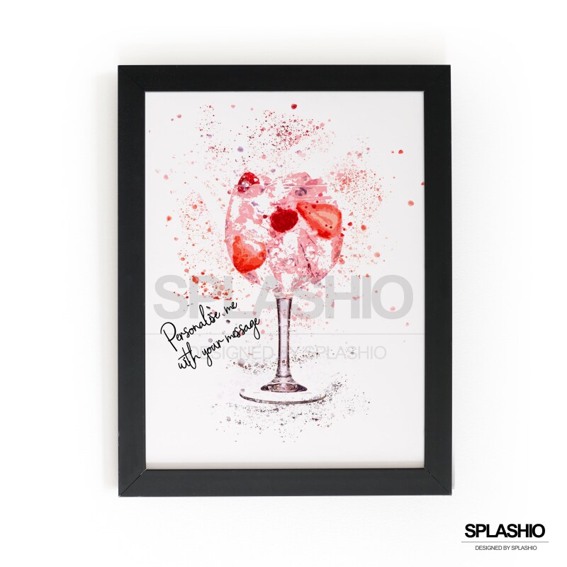 PINK GIN  Splatter Art Print, High Gloss Print, Splash Art, Home Decor, Home Bar Custom Drink Art Cocktails - A6