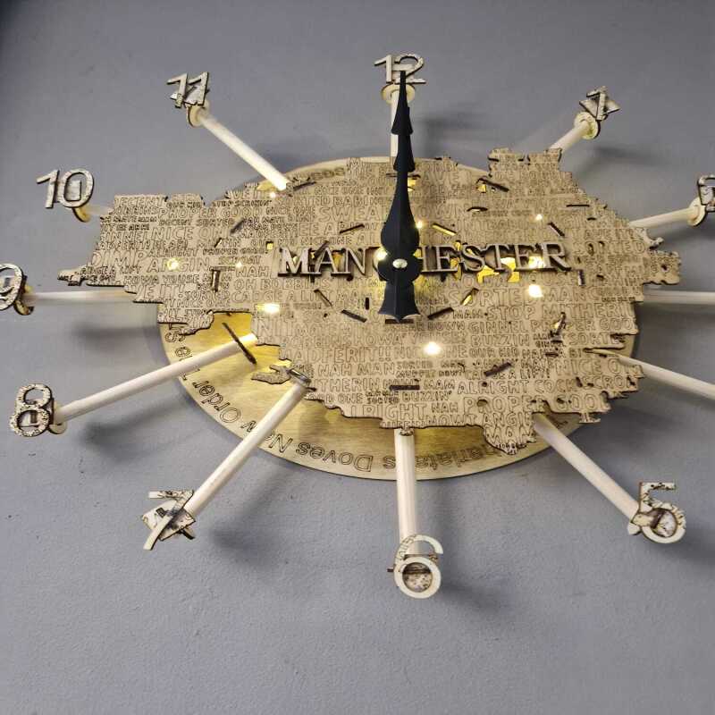 Handcrafted Manchester-Themed Wall Clock - we can do your city or town !