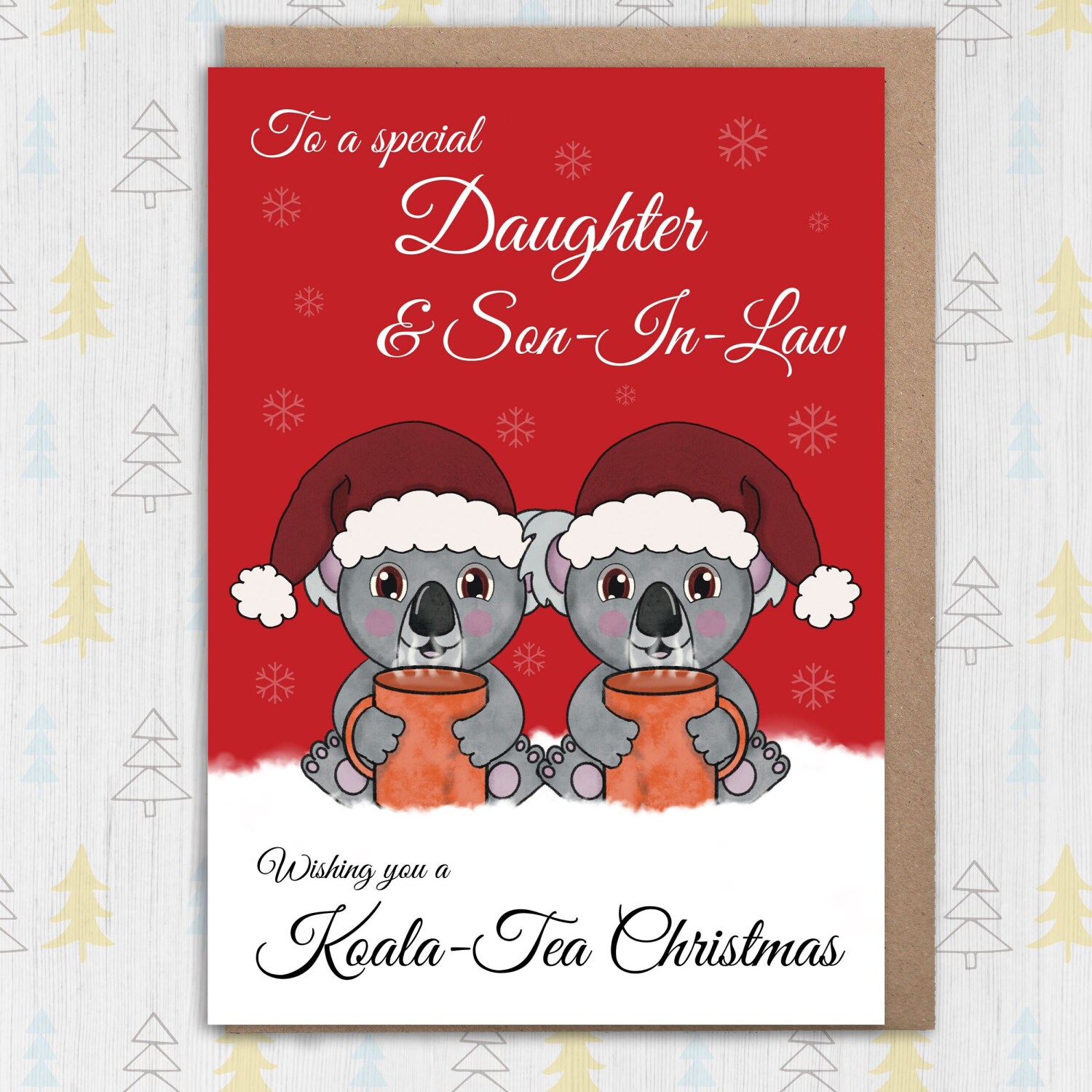 Wishing you a koala-tea Christmas personalised funny koala bear pun Holidays, Xmas, festive card for couples, in-laws (Size A6/A5/A4) - A6: Single card