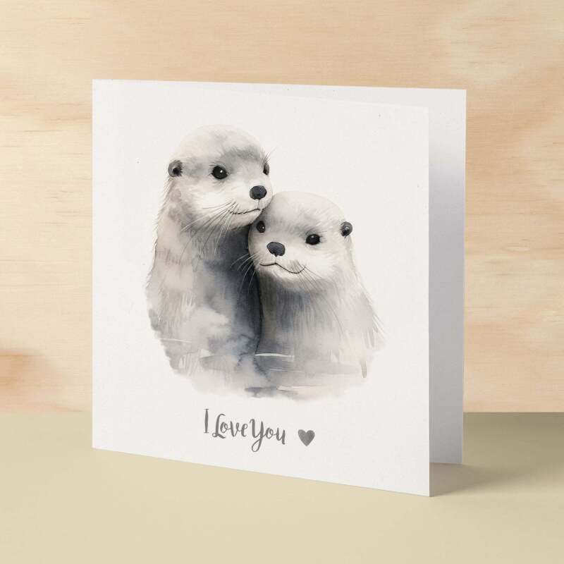 Anniversary or Valentine's Day Card For Wife Anniversary Card For Husband Boyfriend or Girlfriend Valentines Card For Him or Her Otter Love - Square (6x6) / Blank Message