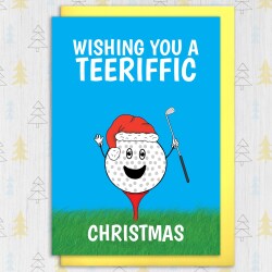 Wishing you a teeriffic Christmas funny golf-themed Holidays, Xmas, festive card for golfer, golf enthusiast (Size A6/A5/A4/Square 6x6") - A6: Single card