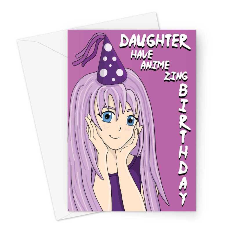 Happy Birthday Card For Daughter - Anime Style - A5 Greeting Card - A5 Portrait - 1 Card