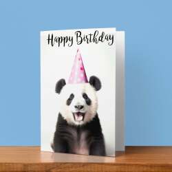 Birthday Card For Him or Her Fun Birthday Card of A Panda Happy Birthday Card For Mum, Dad, Sister Brother - Small (4x6) / Blank Message