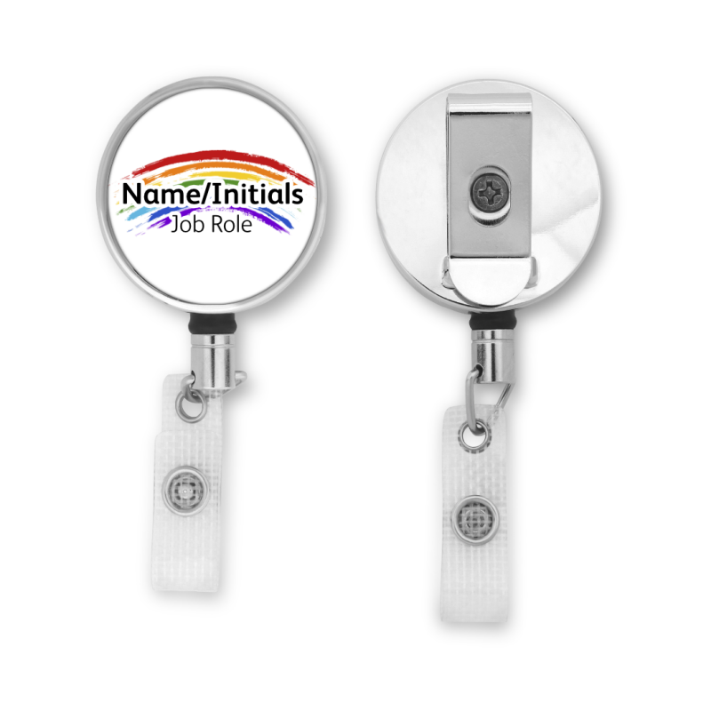 Personalised Metal ID Reel - Rainbow Brush Strokes