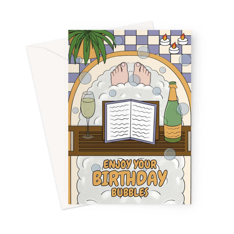 Birthday Bubbles Pun - Arty Greeting Card - A5 Portrait - 1 Card