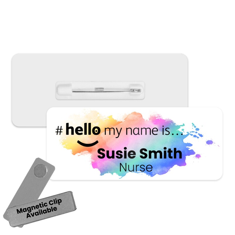 Hello My Name is Name Badge Rainbow Spash Personalised Premium Durable Name Badge & Travel Mug Name Badge, Nurse Badge Name Badge Travel Mug - Travel Mug Only