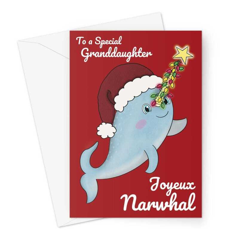 Narwhal Christmas Card For Granddaughter - A5 Portrait - 1 Card