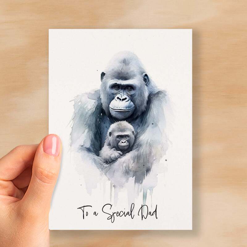 Birthday Card For Dad Card for Fathers Day Birthday Card For Her Birthday Gift For Dad Happy Birthday Card For Dad with Gorilla Illustration - Small (4x6) / Blank Message