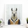 Llama in clothes, animal print, wall art - A5 - Glossy - White wood