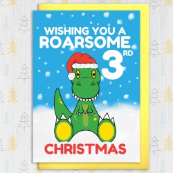 Roarsome Christmas personalised with age, name dinosaur Holidays, Xmas, festive card for child, son, daughter, grandchild (Size A6/A5/A4) - A6: Single card