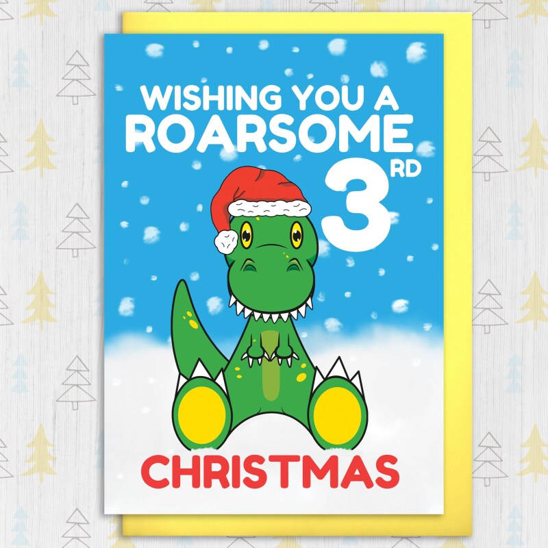 Roarsome Christmas personalised with age, name dinosaur Holidays, Xmas, festive card for child, son, daughter, grandchild (Size A6/A5/A4) - A6: Single card