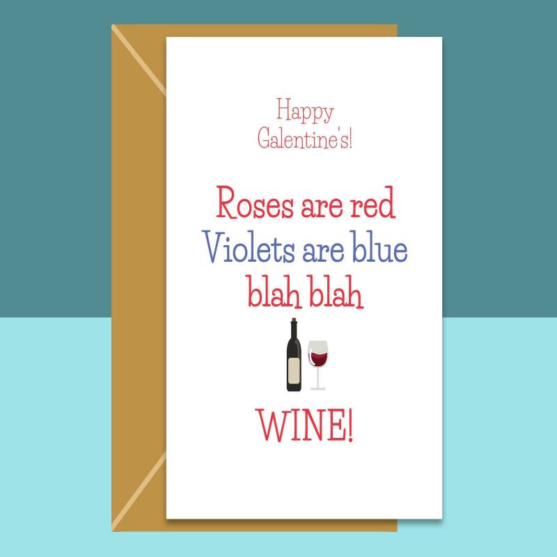 Funny Galentine's Card - Can be Personalised - Ideal Card for your Single Friends who love Wine - This Galentines Day - Blank inside