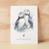 Anniversary or Valentine's Card for Her or Him Anniversary Card for Wife Valentines Day Card For Husband Boyfriend or Girlfriend Puffin Card - Small (4x6) / Blank Message