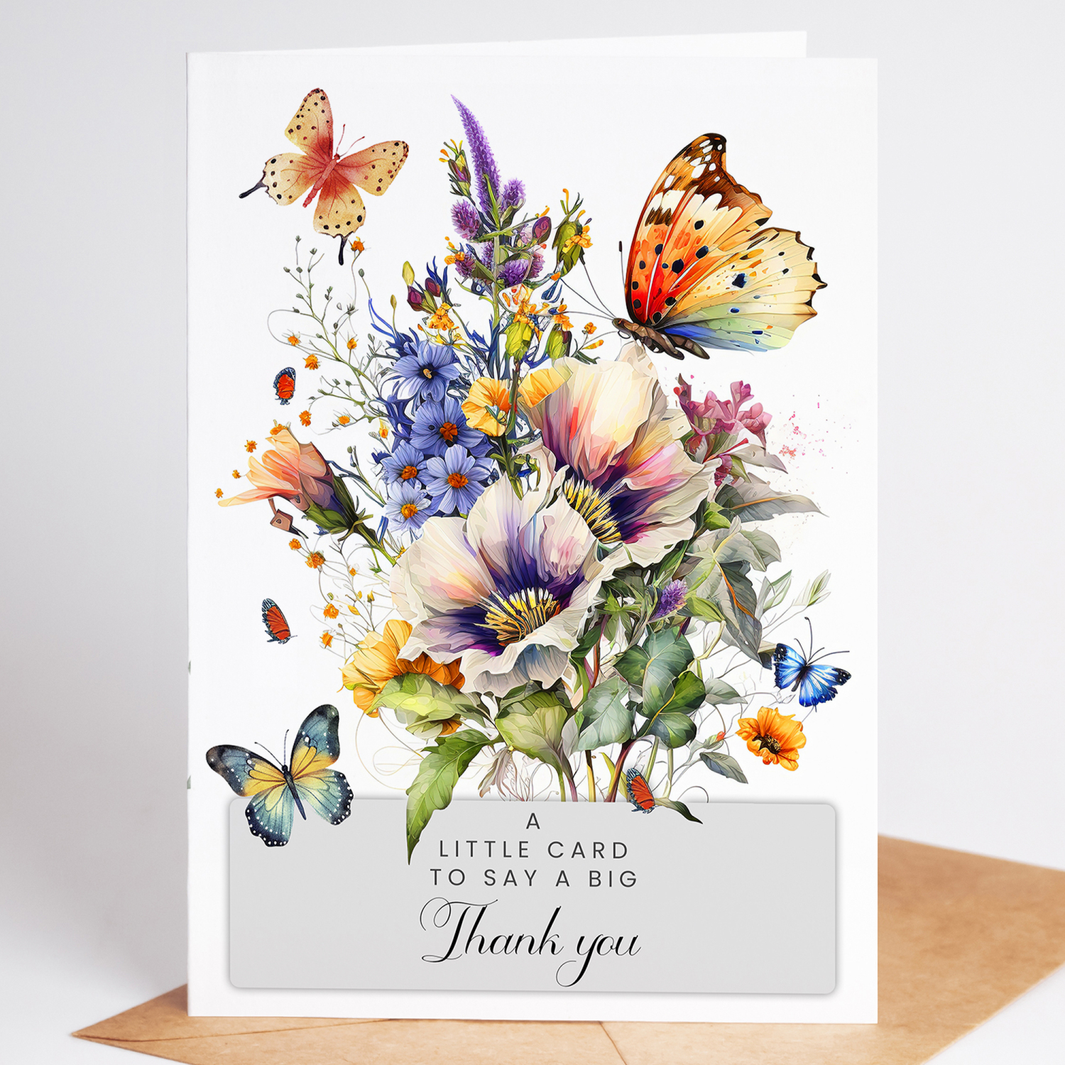 A little card to say a big thank you, floral Butterflies Thank you Card - A6 - 4.1" x 5.8"