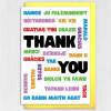 Thank you in different languages, merci, danke, gracias, grazie, tak, xie xie, kiitos card for friend, teacher (Size A6/A5/A4/Square 6x6") - A6: Single card