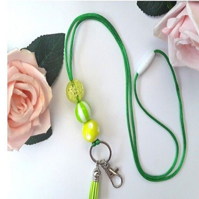 Yellow Beaded Lanyard, Beaded ID Holder, Teacher Lanyard, Medical ID Lanyard - Yellow