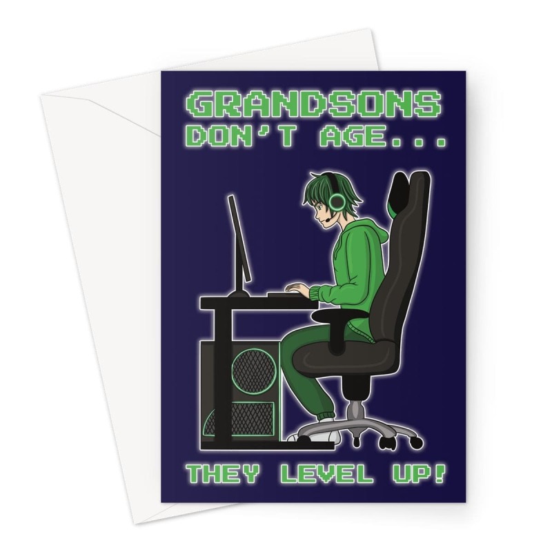 Greeting Card For Grandson - Level Up Gamer - A5 Portrait - 1 Card