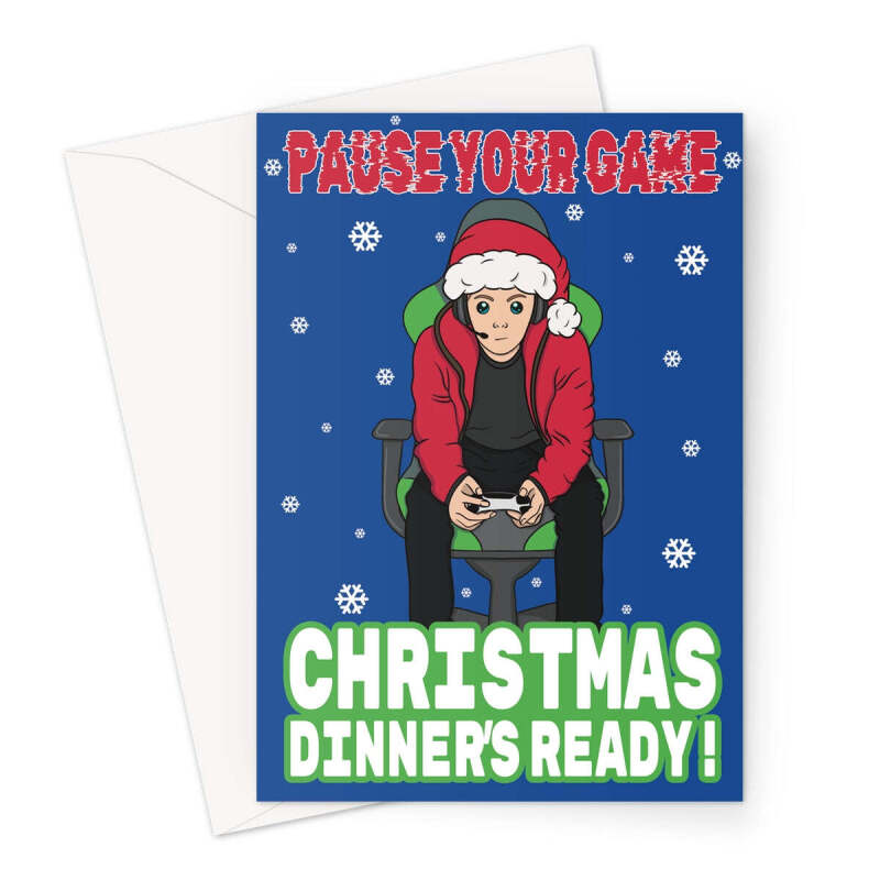 Funny Video Gamer Christmas Card - Pause Your Game - A5 Portrait - 1 Card