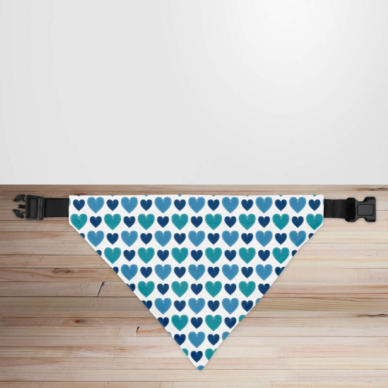 Valentine's Day Blue Hearts Dog/Puppy Bandana - Small - 12x17cm (Strap: 25mm - 40mm)