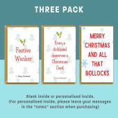 Funny Christmas Cards Bundle - 3 Pack of Xmas Cards - Personalised if needed - For him or For Her - Rude, Adult Christmas Card Pack