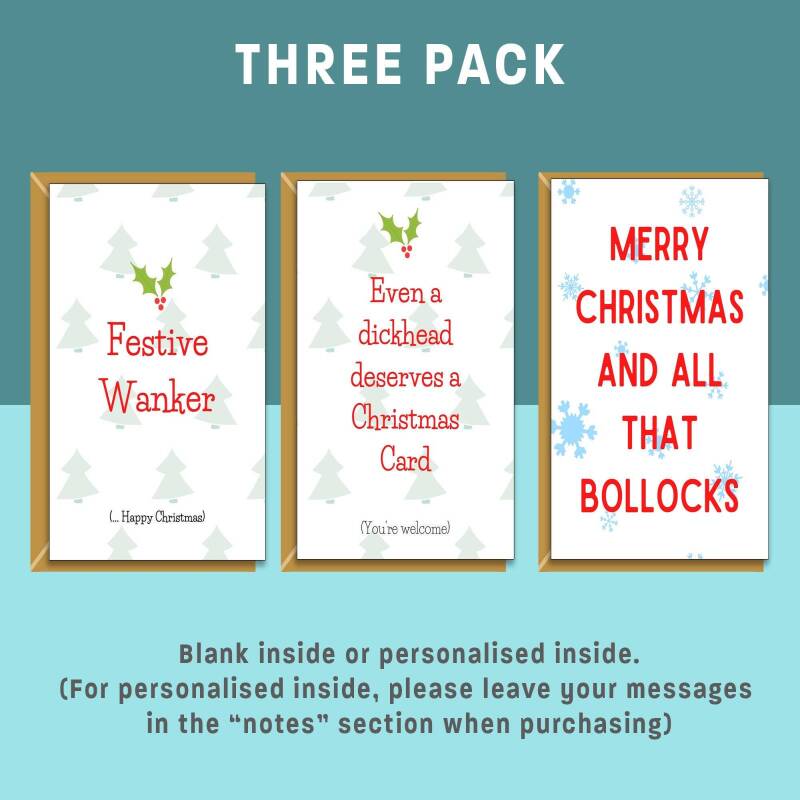 Funny Christmas Cards Bundle - 3 Pack of Xmas Cards - Personalised if needed - For him or For Her - Rude, Adult Christmas Card Pack - Blank inside