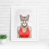 Cougar in clothes, animal print, wall art - A5 - Glossy - Green