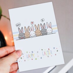 Bunny rabbits and colourful eggs Happy Easter Sunday cute card for any age, adults and children (Size A6/A5/A4/Square 6x6") - A6: Single card