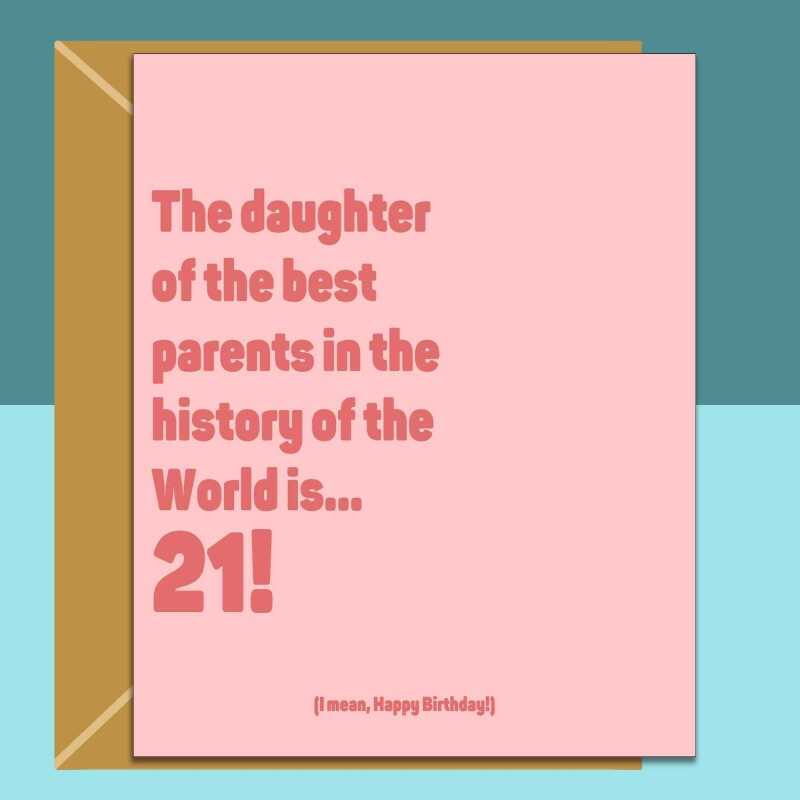 Daughter 21st birthday card - funny personalised card for daughter turning 21 years old. - Blank inside - Regular