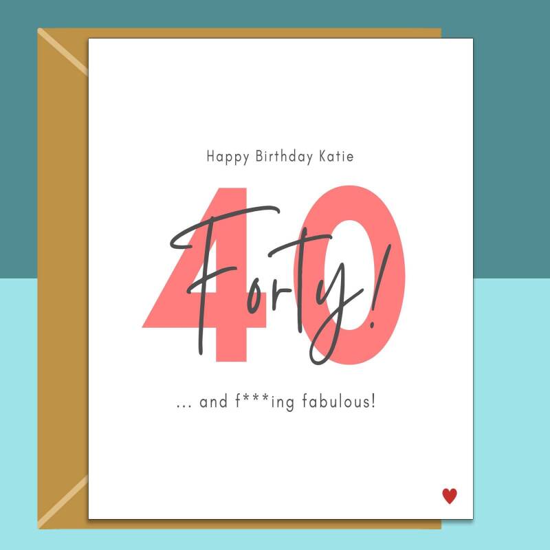 Funny 40th Birthday Card - Personalised - For Her or For Him - Perfect greetings card for a friend or someone else turning 40 years old. - Blank inside - Small