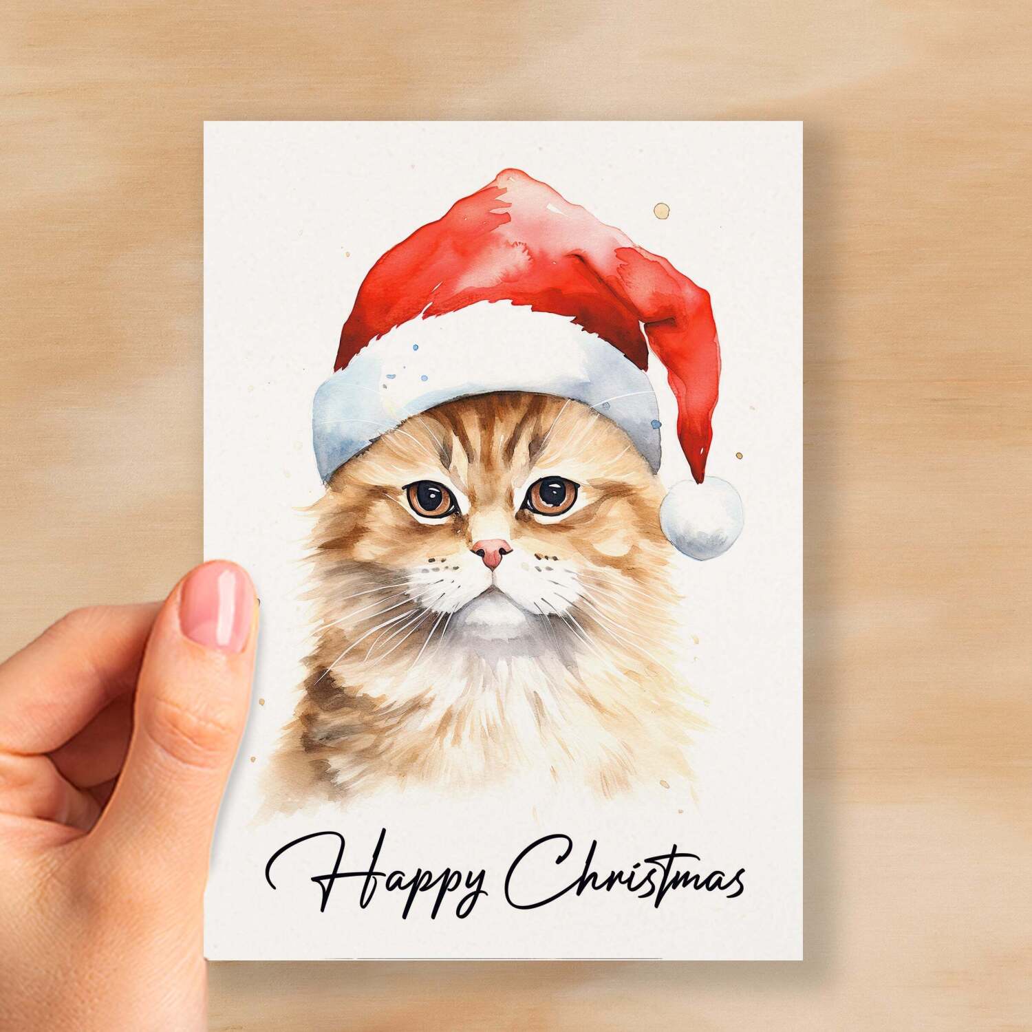 Cat Christmas Card Featuring A Ginger Cat Wearing a Santa Hat Fun Christmas Card For Him or Her Christmas Card For Anyone Christmas Gift - Small (4x6) / Blank Message