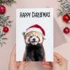 Fun Christmas Card of a Red Panda Wearing A Santa Hat Whimsical Christmas Card For Animal Lover For Him or Her - Portrait (5x7) / Blank Inside