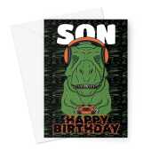 Son Birthday Card, Funny Gamer T-Rex