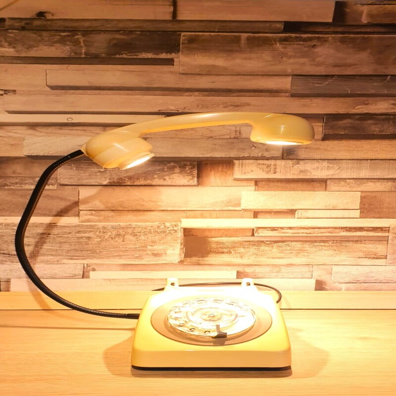 Rotary Dial Telephones Vintage Cream Lamp, With white rim spots and green rotary, 1970s GPO 746 Models