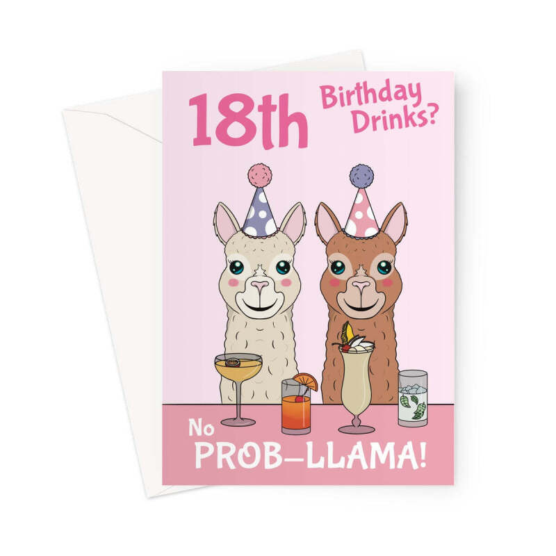 Funny 18th Birthday Card For Woman - Llama Pun - A5 Portrait - 1 Card