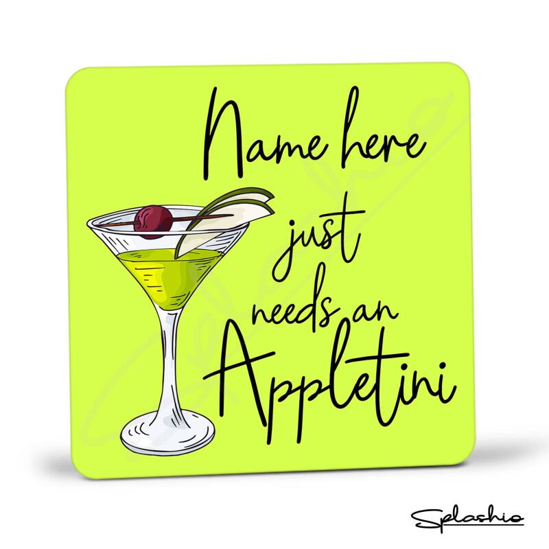 Coaster - Appletini Cocktail Personalised Coaster, Personalised, Fathers Day gift, Christmas Coaster, Secret Santa, Birthday Gift, Home Bar.