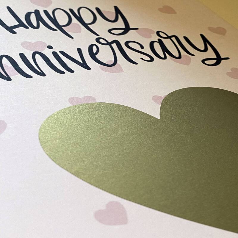 Personalised scratch off and reveal heart card: Happy Anniversary - with any message and choice of heart colour - Gold