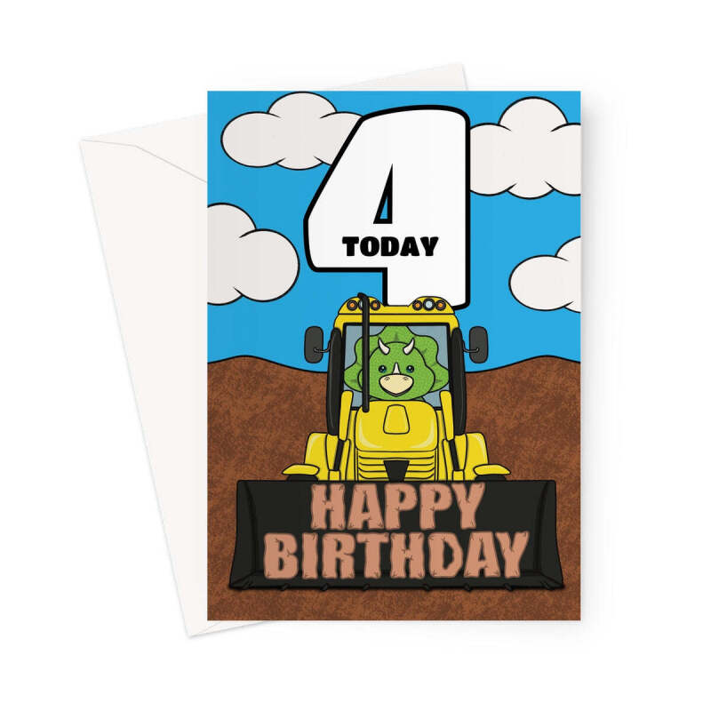 Digger 4th Birthday Card For A Boy - A5 Portrait - 1 Card