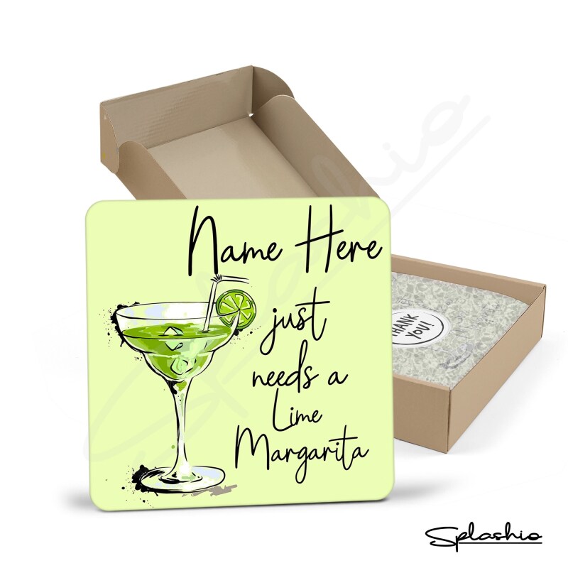 Coaster - Lime Margarita Cocktail Personalised Coaster, Personalised, Fathers Day gift, Coaster, Secret Santa, Birthday Gift, Home Bar. - Single Coaster