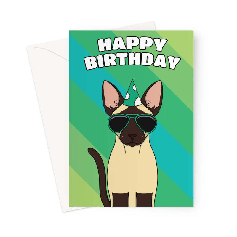 Siamese Cat Birthday Card - A5 Portrait - 1 Card