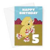 Triceratops 5th Birthday Card - Roller Skating Dino