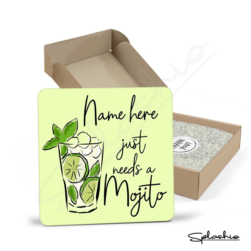 MOJITO Cocktail Personalised Coaster, Cocktail Mojito Coaster, Fathers Day gift, Christmas Coaster, Secret Santa, Birthday Gift, Home Bar. - Single Coaster